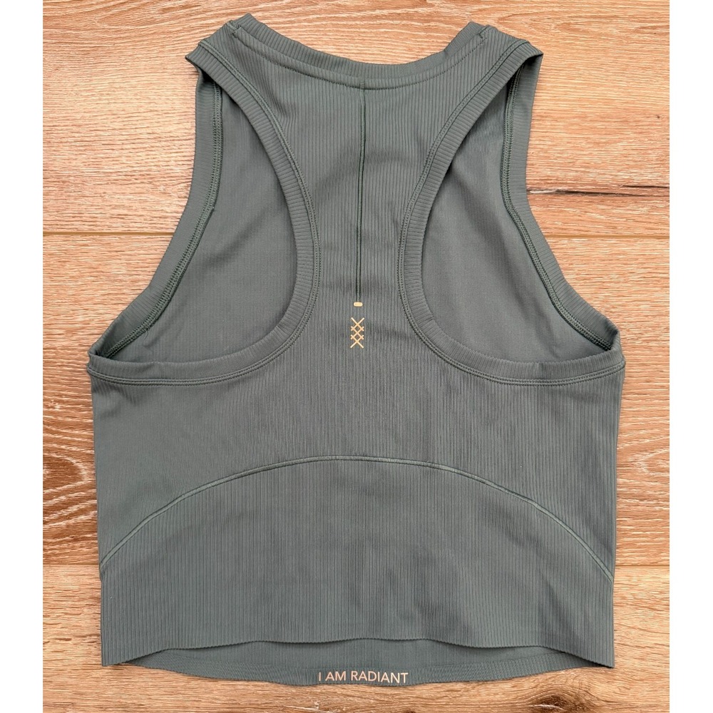 Rhone Serene Fitted Ribbed Tank Women's S/P Green Smoke Slim Fit Crop Top - Picture 2 of 4